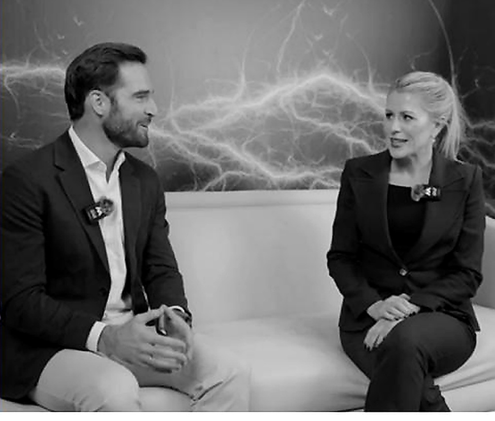 Elena Andolin Mueller in an on-stage interview at an energy conference